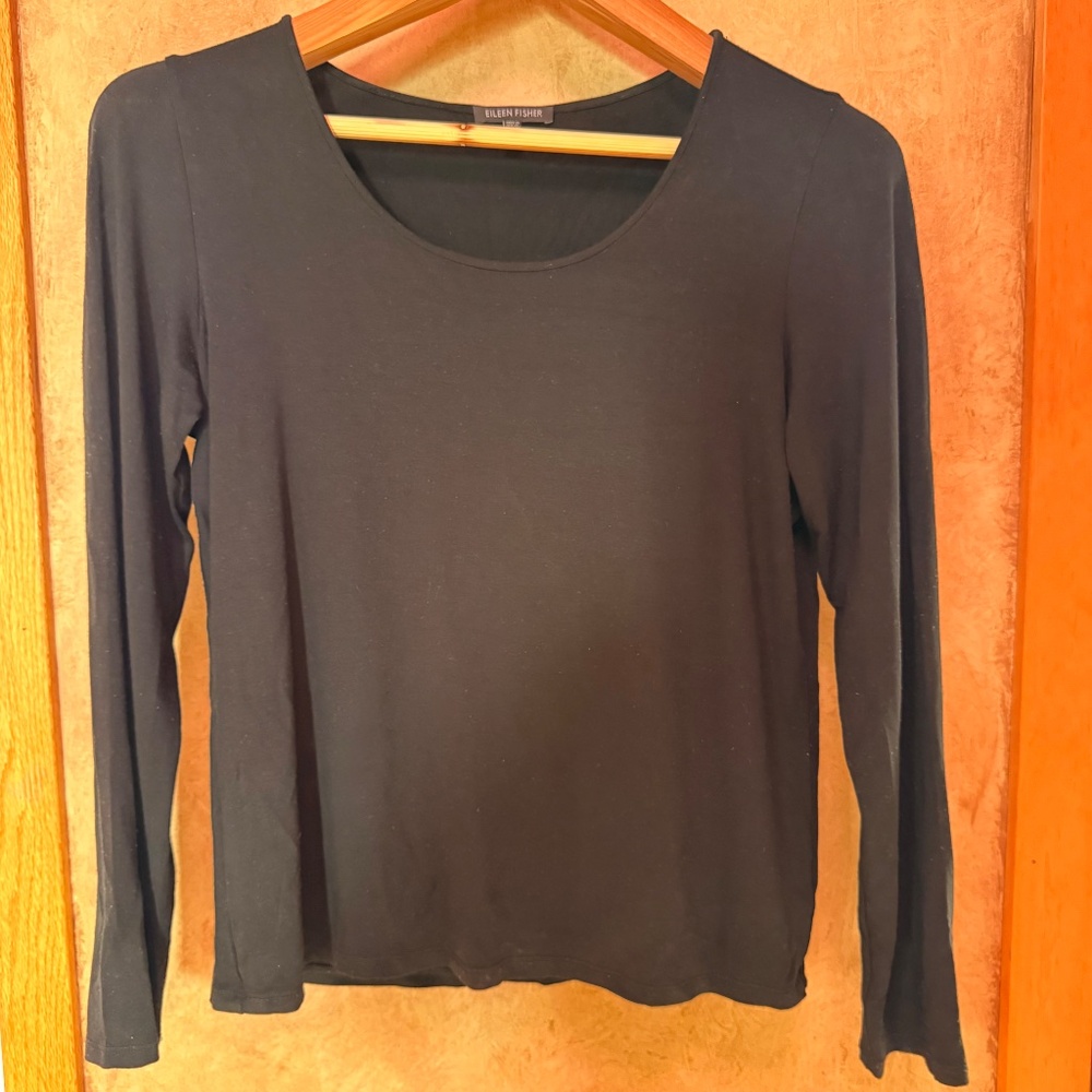 EILEEN FISHER Rayon/Lycra Blend Classic Black Top